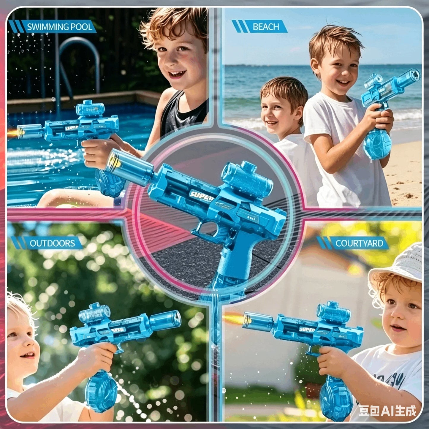 M416 Electric Water Gun Fully Automatic with Flash, High-speed Continuous Shooting Summer Outdoor Toy Water Gun Children's Gift
