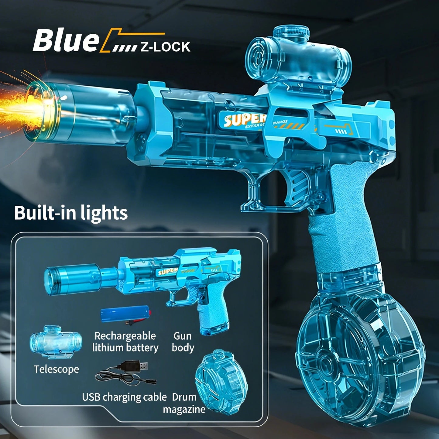 M416 Electric Water Gun Fully Automatic with Flash, High-speed Continuous Shooting Summer Outdoor Toy Water Gun Children's Gift