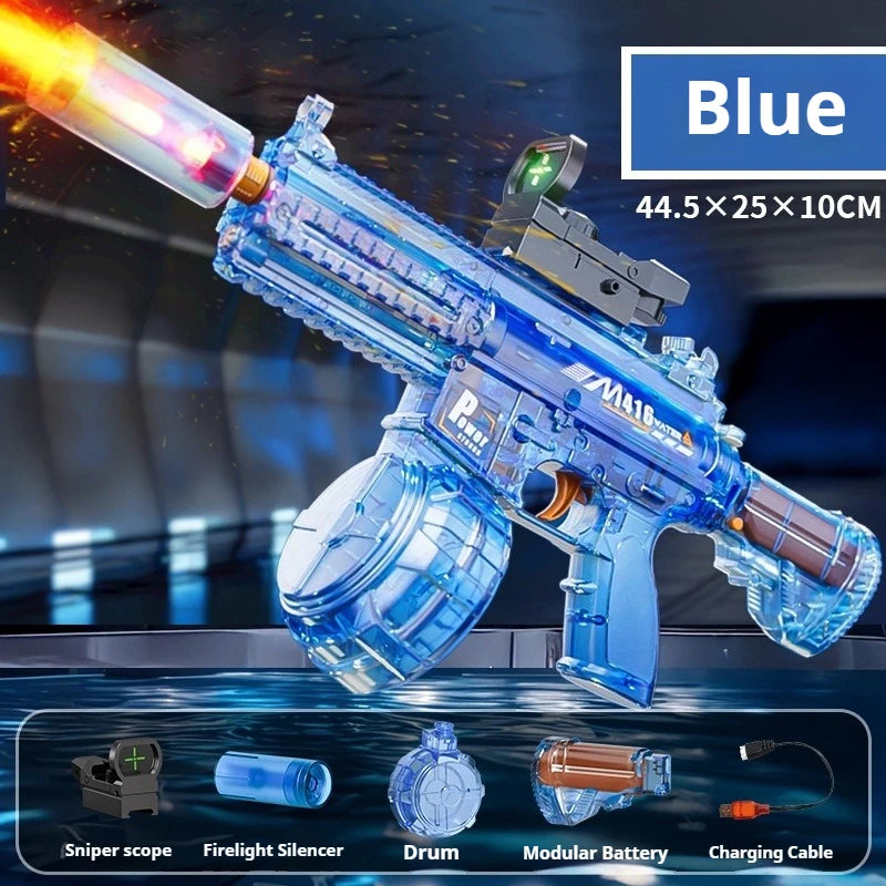M416 Electric Water Gun Fully Automatic with Flash, High-speed Continuous Shooting Summer Outdoor Toy Water Gun Children's Gift