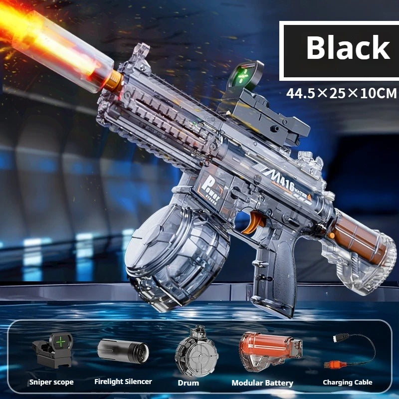 M416 Electric Water Gun Fully Automatic with Flash, High-speed Continuous Shooting Summer Outdoor Toy Water Gun Children's Gift